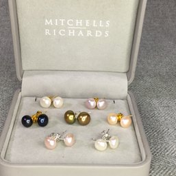 Lot B - Incredible Lot Seven Pairs Of Genuine Cultured Pearl Earrings - Multi Colors - With Sterling Mounts