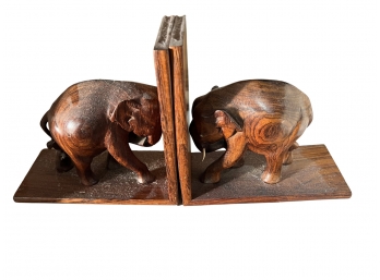 Artisan Carved Elephant Bookends
