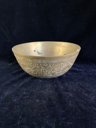 Floral Etched Brass Bowl