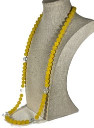 Awesome Yellow Jade Beaded Necklace W Quartz Square Crystal Bead Necklace 30' Long