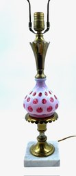 Vintage Cranberry Dot Opalescent Table Lamp Attr. To Fenton