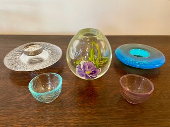 Pansy Art Glass Small Vase & Orrefors Crystal Tea Light