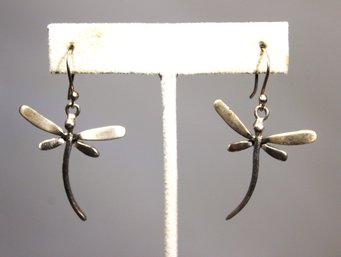 Pair 925 Sterling Silver Dragonfly Pierced Earrings