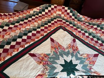 Patchwork Quilt With Eight-Pointed Star Design