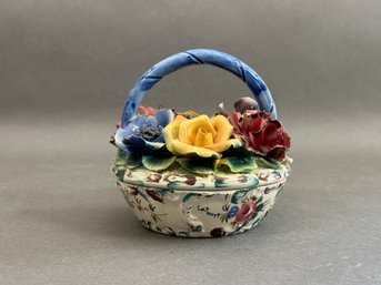 A Vintage Capodimonte Trinket Dish, Basket Form, Made In Italy