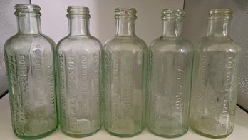 Lot Of 5 Antique 12 Sided Aqua ATWOOD'S Jannaice Bitters Bottles