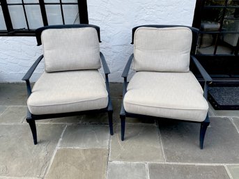 Pair Of Restoration Hardware Klismos Cast Aluminum Lounge Chairs With Cushions (RETAIL $4,590)