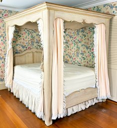 A Vintage Painted And Paneled Wood Queen Canopy Bedstead By White Fine Furniture