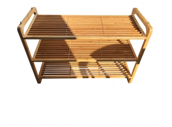 Tiered Natural Wood Shoe Rack