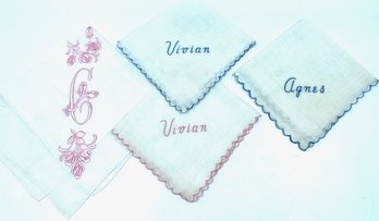 Vintage Embroidered Names/monogrammed Hankies