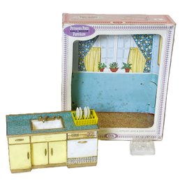1965 Ideal Princess Patti Doll House Furniture-Sink, Dishwasher, Dishes & Rack In Original Box