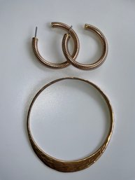 Rose Bronze MILOR Flat Bangle And Hoops