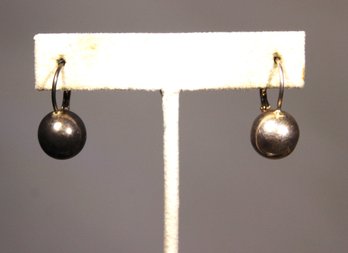 Fine Pair 925 Sterling Silver 'ball' Formed Drop Pierced Earrings