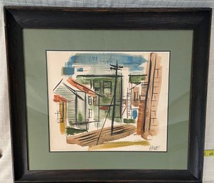 Original Watercolor Painting Signed Hine 23x19 Matted Glass Framed