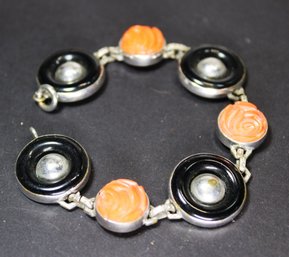 Vintage 1920s Chrome Plated Brass And Bakelite Plastic Bracelet