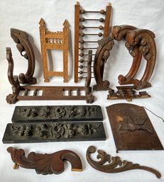 Vintage Carved Wood Architectural Trimmings (13 Pieces)