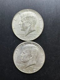 2 Kennedy 40 Silver Half Dollars 1968-D, 1969-D