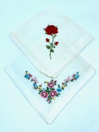 Pairing Of 2 Hankies W/ Large Embroidered Design