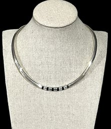 Amazing Vintage Mexican Sterling Silver Onyx Inlay Heavy Collar Necklace