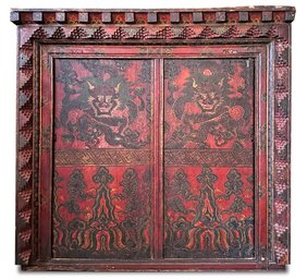 An 18th-19th Century Tibetan Hand Carved And Painted Wood Cabinet