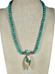 Fine Vintage Sterling Silver Turquoise Pendant Necklace