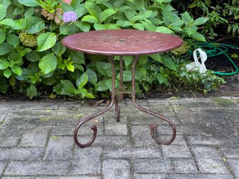 Vintage Scroll Leg Round Bistro Table With Umbrella Hole