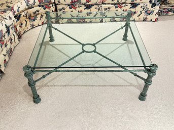 Iron And Glass Top Coffee Table With Faux Verdigris Finish After Giacomo