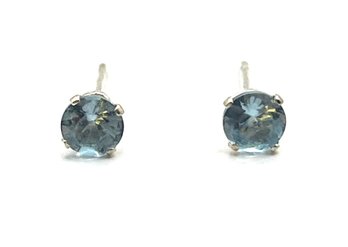 Vintage Tiny Sterling Silver Light Blue Gemstone Stud Earrings