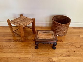 3 Piece Lot - Petite Caned Foot Stool And More!