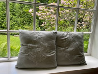Pairing Of Sage Green Embroidered Accent Pillows