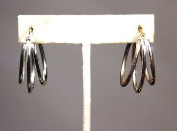 Pair Fine Sterling Silver 925 Pierced Triple Hoop Earrings