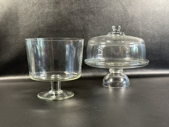 A Covered Cake Stand & Footed Trifle Bowl In Clear Glass