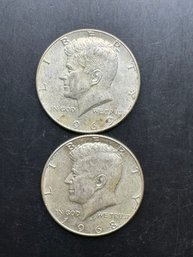 2 Kennedy 40 Silver Half Dollars 1968-D, 1969-D