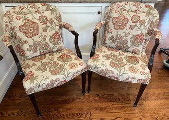 Pair Of Georgian Style Mahogany Upholstered Arm Chairs