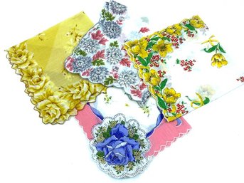 4 Vintage Cotton Floral Hankies