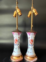 A Pair Of Samson Porcelain Armorial Crest Table Lamps