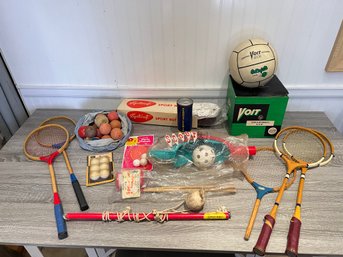 Vintage Sports Lot Including Pennsylvania Tennis Ball Tin And Mickey Mantels Backyard Baseball