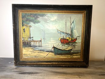 Signed Original Vintage Coastal Oil Painting