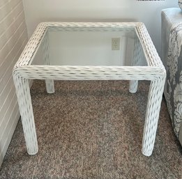 Wicker End Table With Glass Top