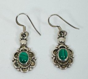 VINTAGE STERLING SILVER MALACHITE DANGLE EARRINGS