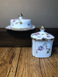 Beautiful Honey And Covered Butter Set/ Violets-pompadour, Royal Stafford Bond China, England.    8C