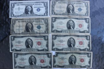 Lot Of Mixed Notes $2 $1 Silver Certificates