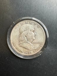 1950-D Benjamin Franklin Silver Half Dollar