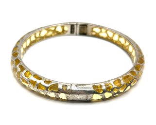 Vintage ANGELIQUE DE PARIS Sterling Silver With Clear Yellow Hinged Bangle Bracelet