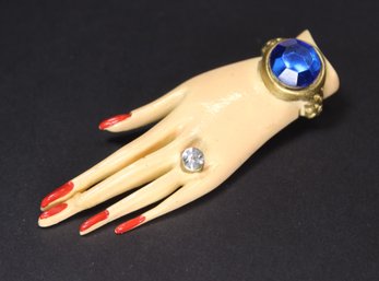 Vintage Bakelite Hand With Rhinestone Ring And Bracelet