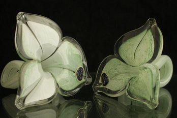 Pair Of Vintage MURANO Hand Blown Lilies