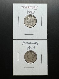 2 Mercury Dimes 1943, 1944