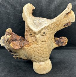 Finely Carved Burled Root Wood OWL Sculpture