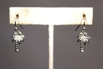Sterling Silver Pair 925 Palm Tree Pierced Earrings