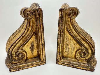 Pair Gilded Carved Wood Italian Book Ends By Florentina